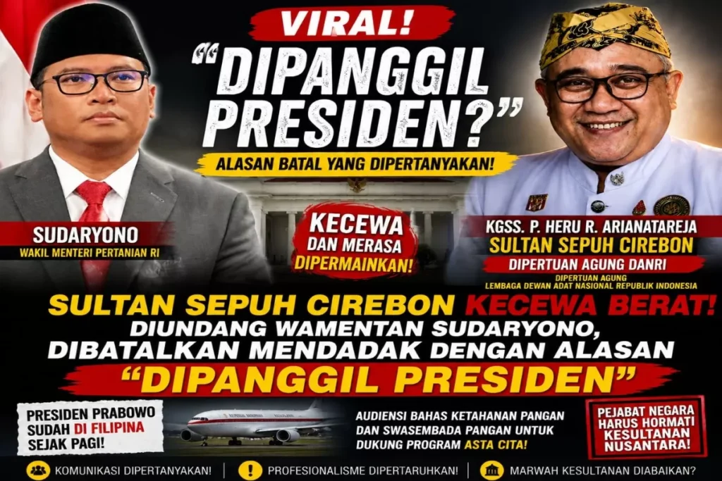 Sultan Sepuh Cirebon Kecewa Berat: Diundang Wamentan Sudaryono, Dibatalkan Mendadak dengan Alasan Dipanggil Presiden